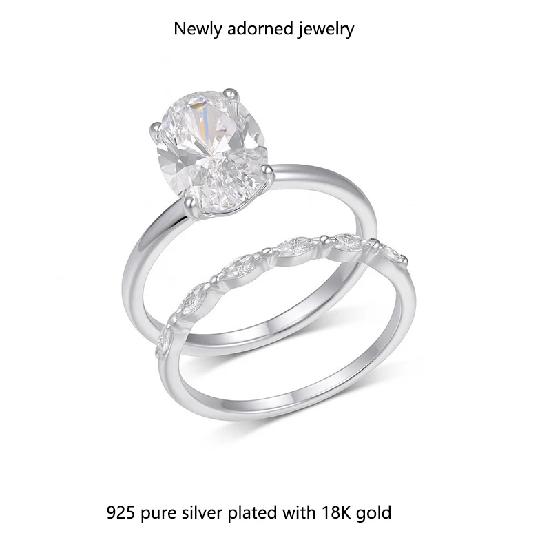 

S925 silver oval 4.5 carat moissanite stacking ring for women, high-end minimalist wedding ring, popular cross-border e-commerce