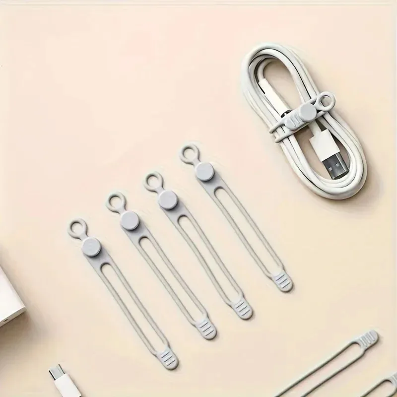 

3/5/10pcs Data Cable Storage Cable Organizer Cable Winder Household Finishing Lanyard Silicone Cable Ties Desktop Storage Rack