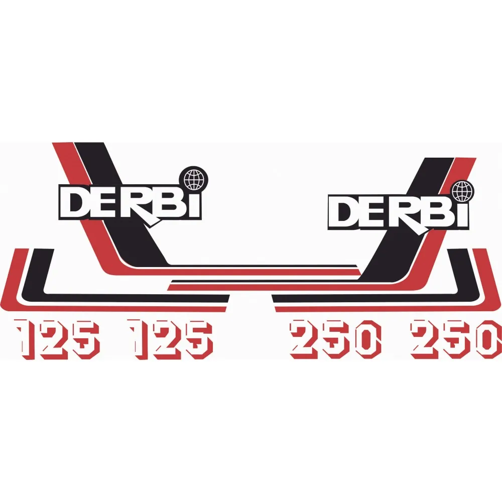 Set of Classic Motorbike Decals DERBI RC 125 and 250 White / Black Letters