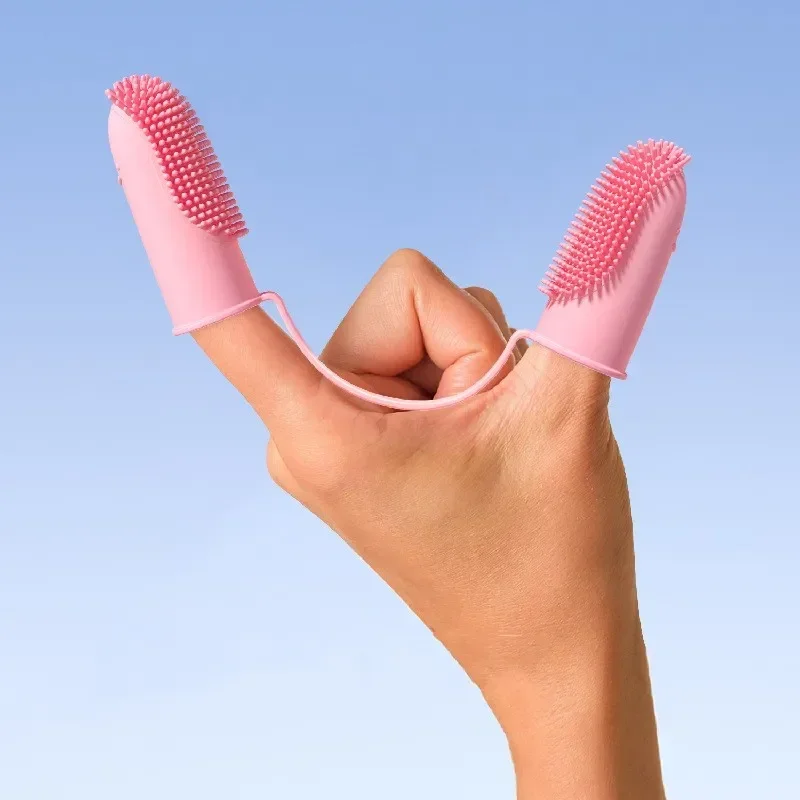 Cepillo de dientes para dedos de mascotas, limpieza de dientes, cuidado del mal aliento, herramienta de cepillo de dientes de dos dedos no tóxica, suministros de limpieza para perros y gatos, accesorios