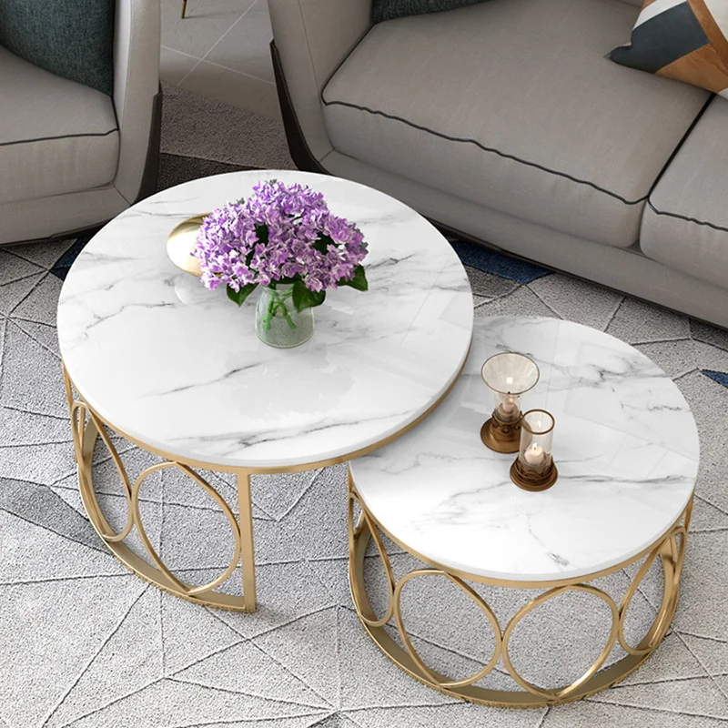 Modern Luxury Coffee Tables White Gold Japanese Round Coffee Tables Design Marble Table Basses De Salon Decoration Accessories