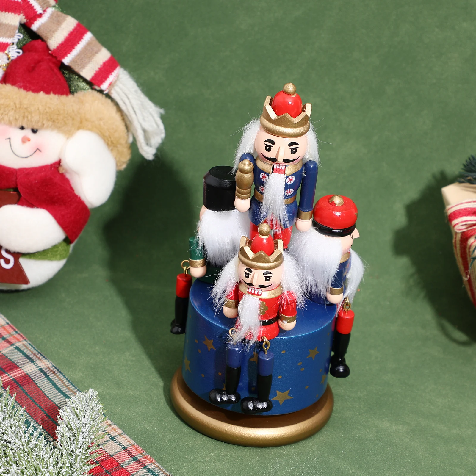 

Musical Box Decoration Rotating Nutcracker Figurine Desktop Ornament Christmas Gift Home Supplies Vintage Wood Miniature Model
