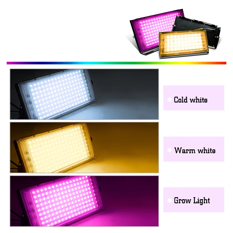 Full Spectrum LED Grow Light Phyto Lamp AC 220V 50W 100W with EU Plug for Greenhouse Hydroponic Plant Growth Floodlight Lighting