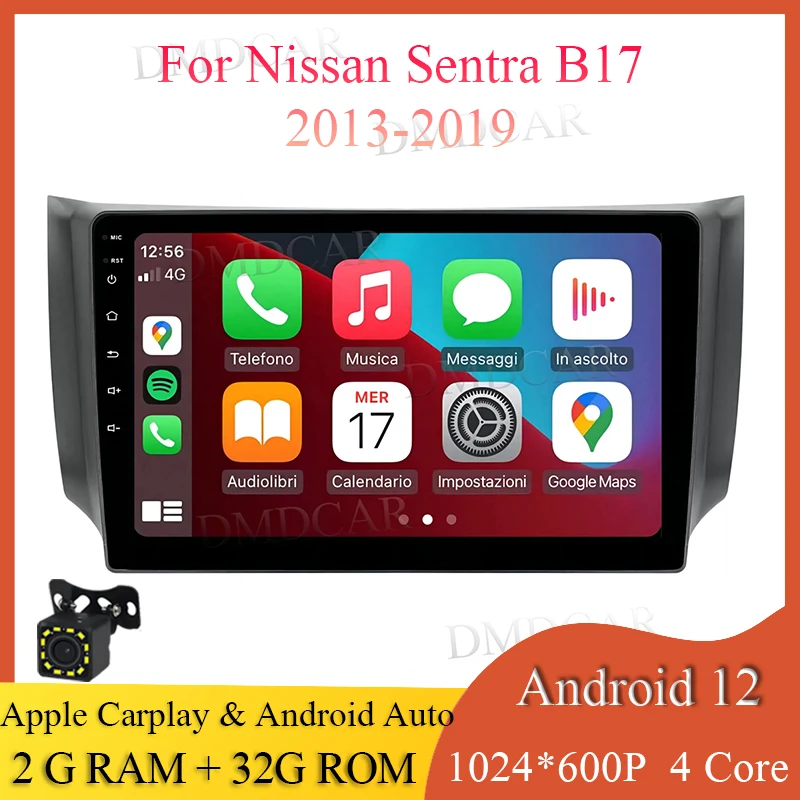 GPS 2G+32G Android 12 Wired android Auto For Nissan Sentra B17 2013 - 2019 Car Radio Apple Carplay Screen 2 Din WIFI 1024*600 P