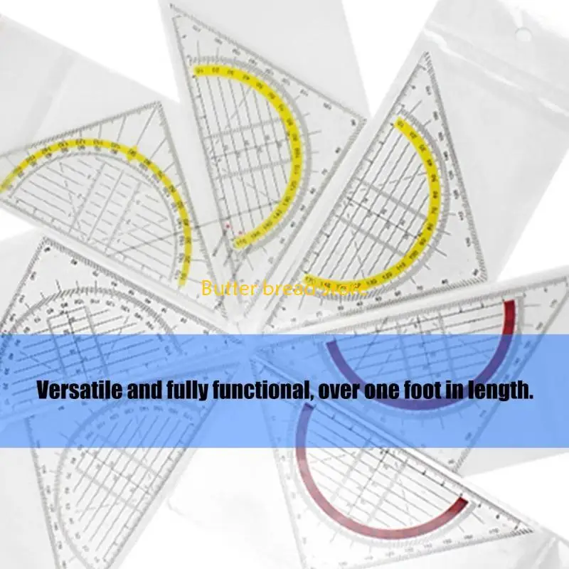 W89C Set Square with 180 Degrees Math Protractor Multifunctional Geometry Set Square Angle-Measuring Instrument for Drafting