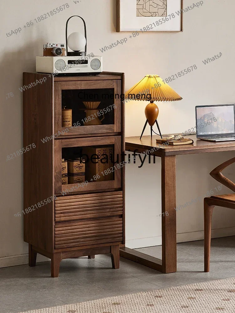 D178 North American black walnut wine cabinet Nordic simple display cabinet living room solid wood side cabinet