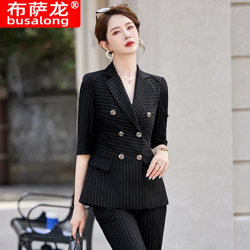 

Striped Suit for WomenolSuit Jacket Skinny Pants Two-Piece Suit Interview Work Clothes Fashion Suit Summer