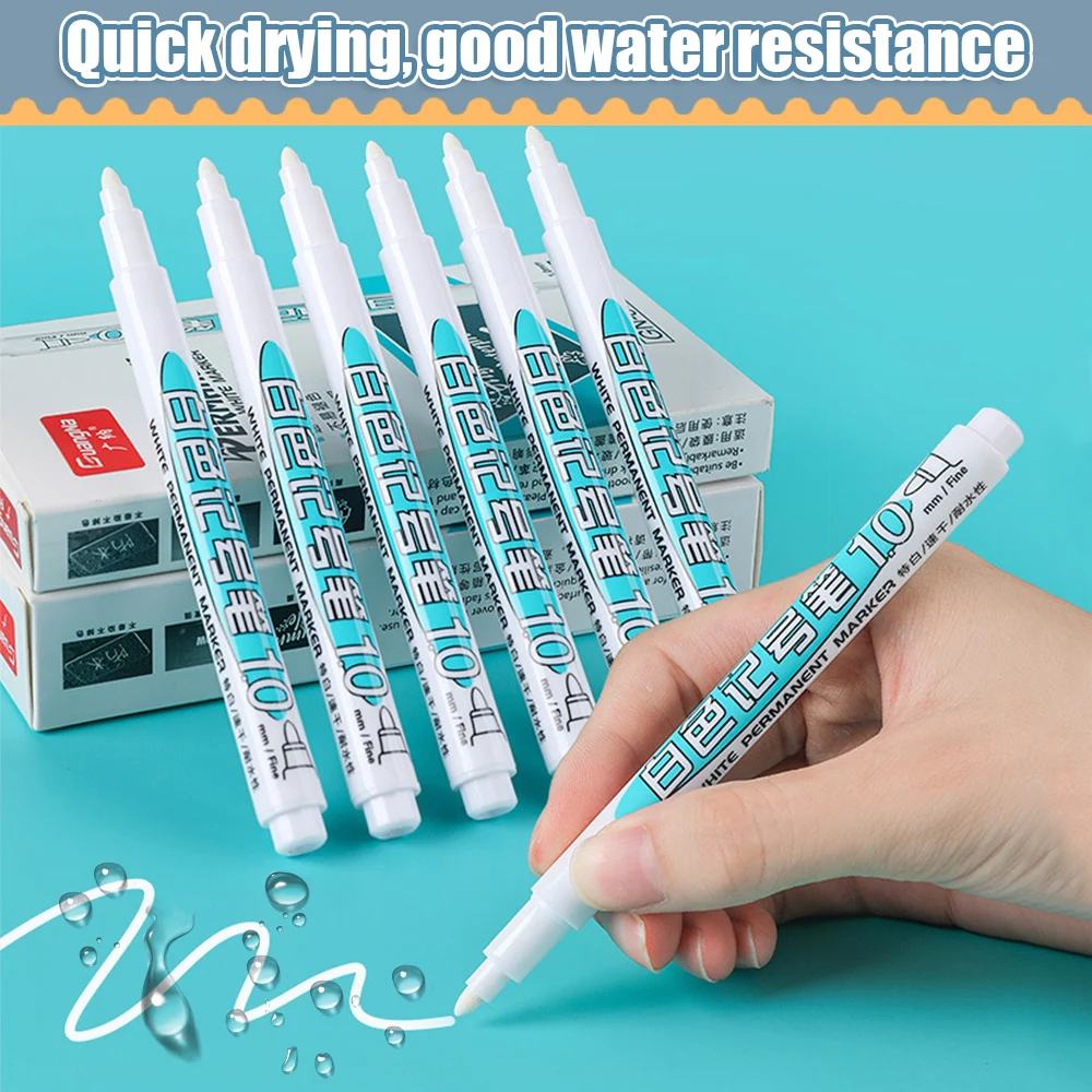 1/2 Pcs Oily Waterproof White Marker Pen Permanent Painting Graffiti Gel Pencil Painting Notebook Tread Environmental Pen