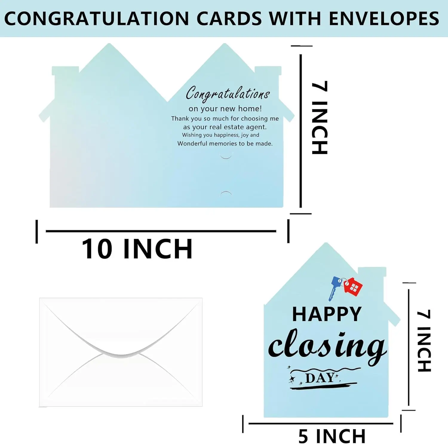 Estate Agents New Home Card with Envelope 10 Sets New Home Congratulations Cards House Shaped Thank You Note Card 10 * 7 Inch