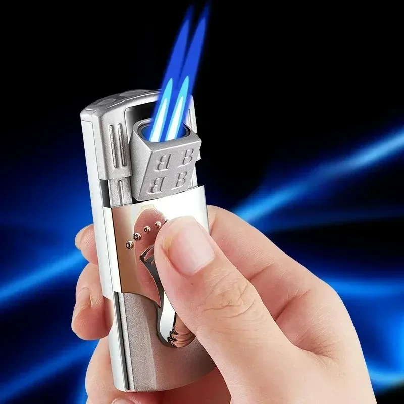 

Portable Windproof Dual Direct Jet Blue Flame Lighter, High-end Hidden Ignition Port Inflatable Lighter, Business Gift