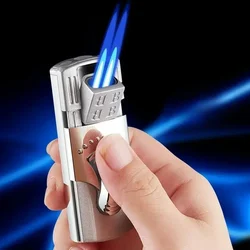 Portable Windproof Dual Direct Jet Blue Flame Lighter, High-end Hidden Ignition Port Inflatable Lighter, Business Gift