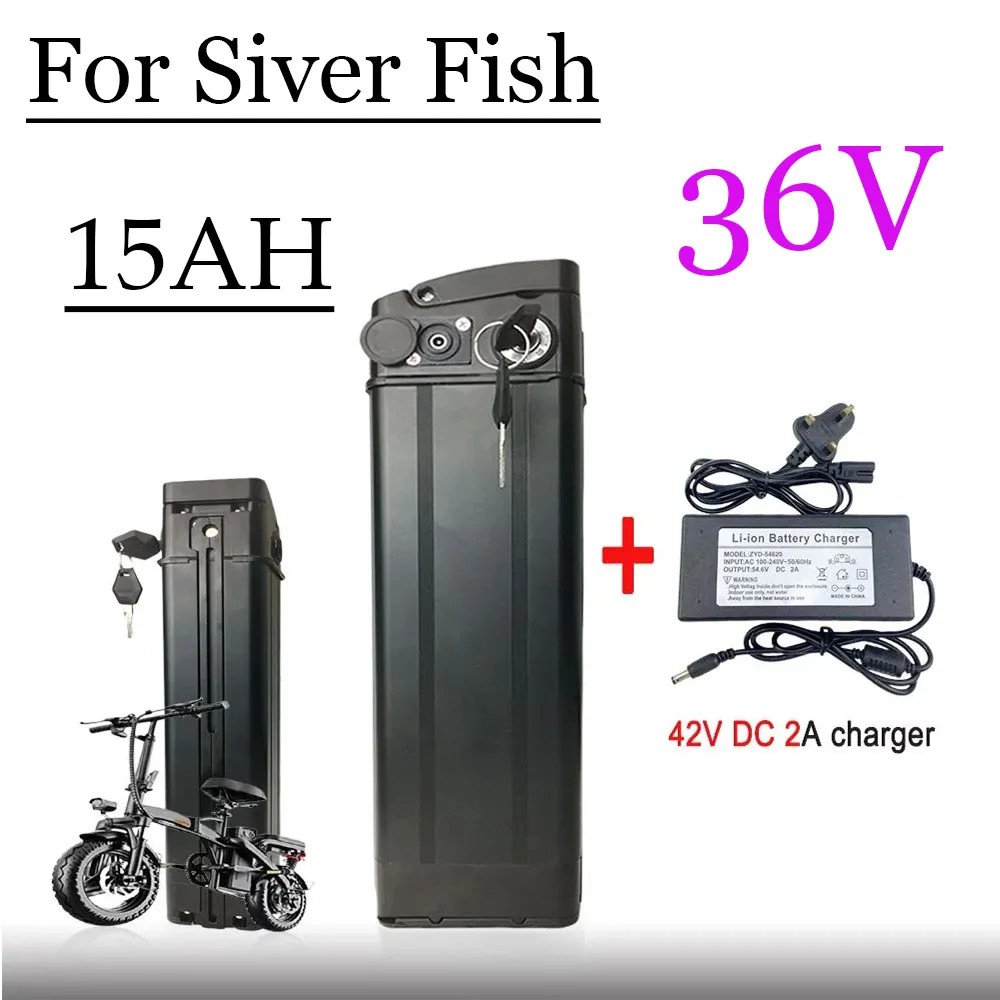 

36V 15AH Li-ion Silver Fish Battery Akku for 350W 500W 750W 1000W Li-ion Battery Pack+charger