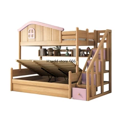 Children's high and low bunk slide trailer high box with bookshelf combination