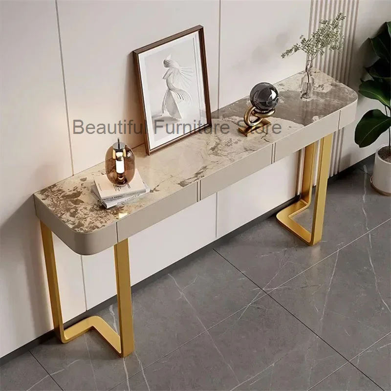 Italian Slate Console Tables Hallway Light Luxury Entrance Console Cabinets for Living Room Furniture Entryway Table with Drawer