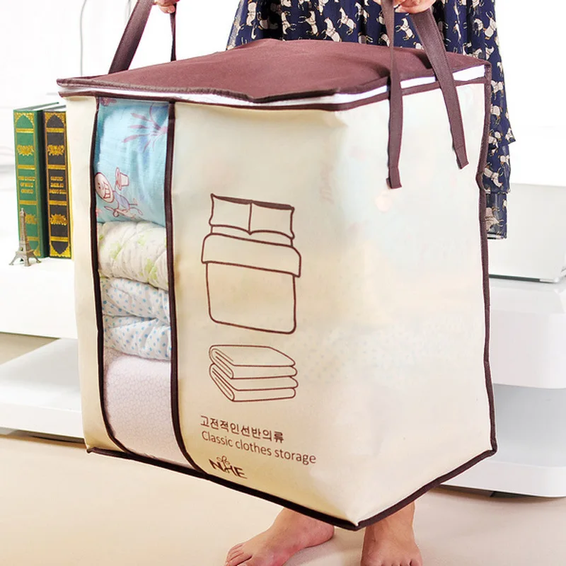  Large Capacity Non Woven Storage Bag with Clear Visual Window Foldable Clothes Quilt Blanket Organizer for Home Moving Storage