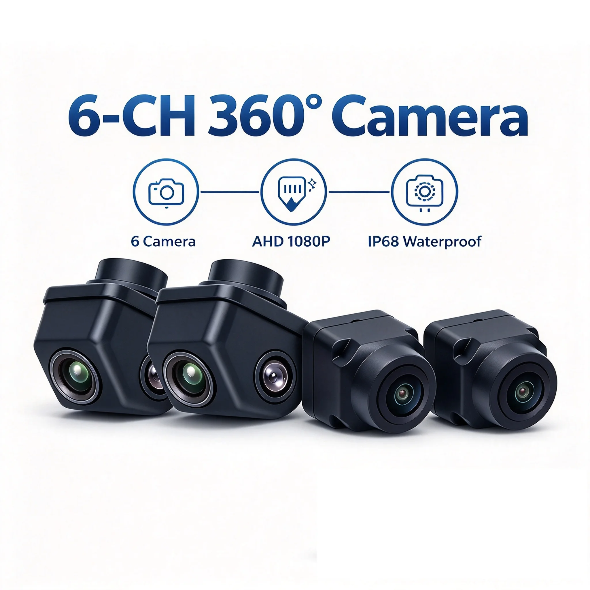 6CH AHD 1080P 360° 3D Bird View Car Camera System Wide Angle Night Vision IP68 Waterproof Surround View Kit for Car SUV Truck
