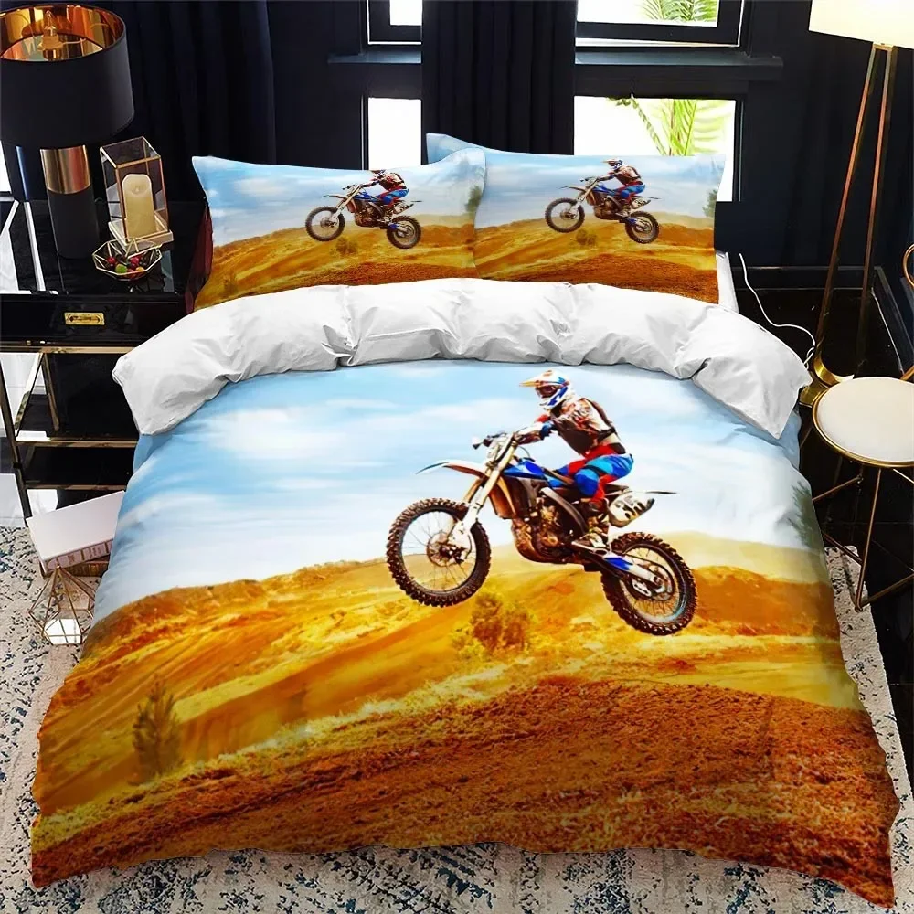 Motorcycle Rider Bedding Set Boys Girls Twin Queen Size Duvet Cover Pillowcase Bed Kids Adult Fashion Home Textileextile