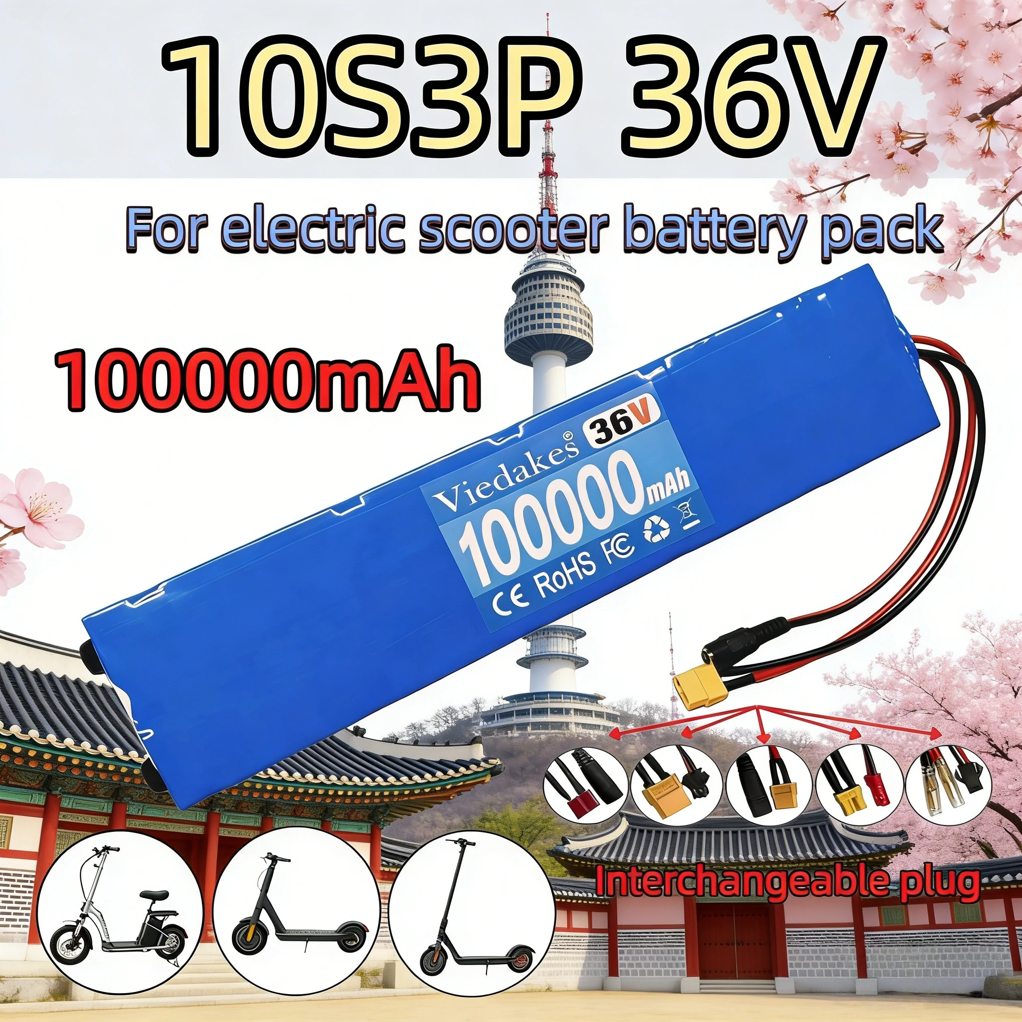 36V 7800mAh/10000mAh 18650 10S3P Rechargeable Li-ion Battery - With Charger XT30/JST Plug | Fits 42V M365-Style Electric Scooter