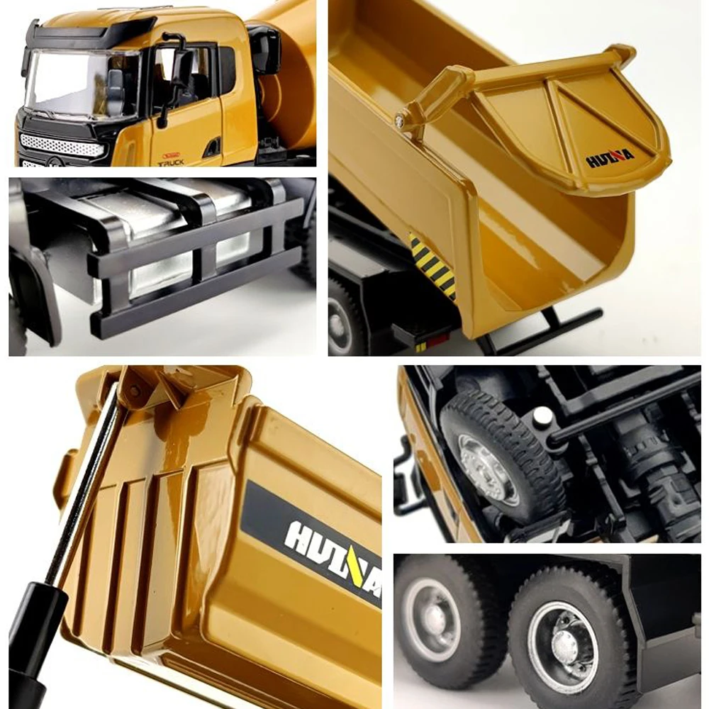 HUINA 1:50 Diecast Car Model Alloy Simulation Vehicle Die-Cast Dump Truck Bulldozer Backhoe Loader Excavator Toys Collectables