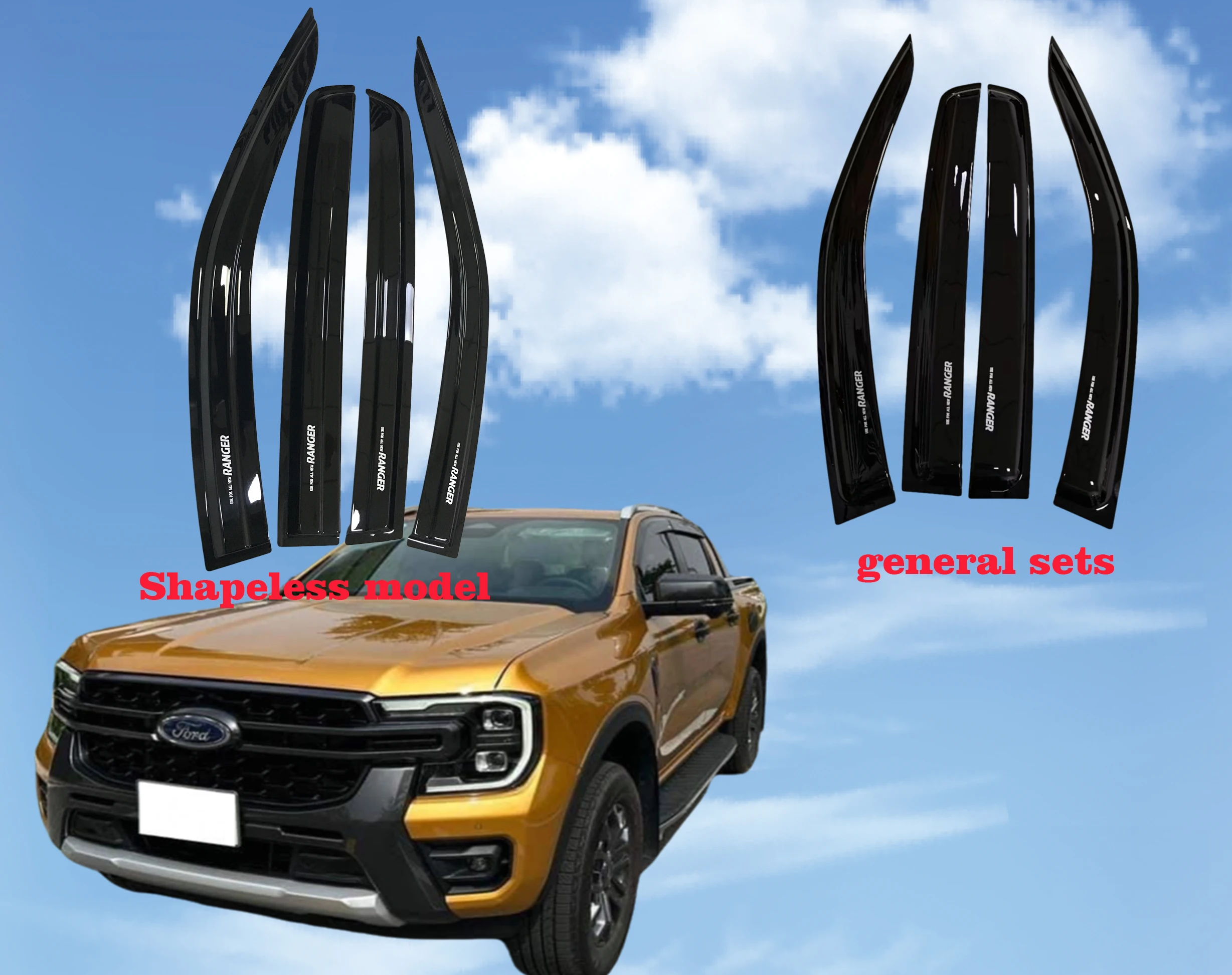 

RANGER four-door rain shield 2022-2024 rain proof breathable rain eyebrow black special modified rain shield