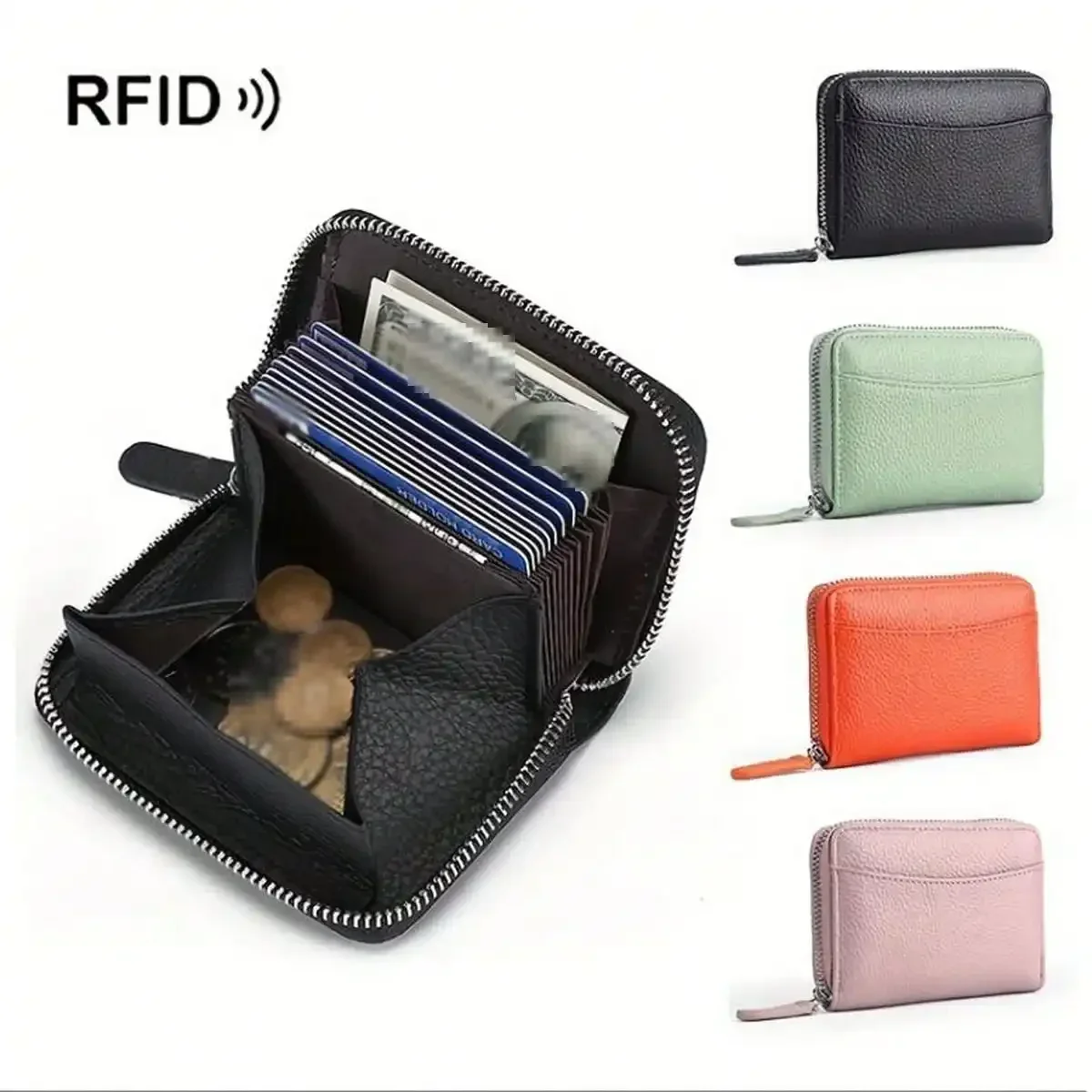 Genuine Leather RFID Card Holder High Capacity Coin Purse Portable Short Wallet Pouch Cowhide Small Money Case For Men Women
