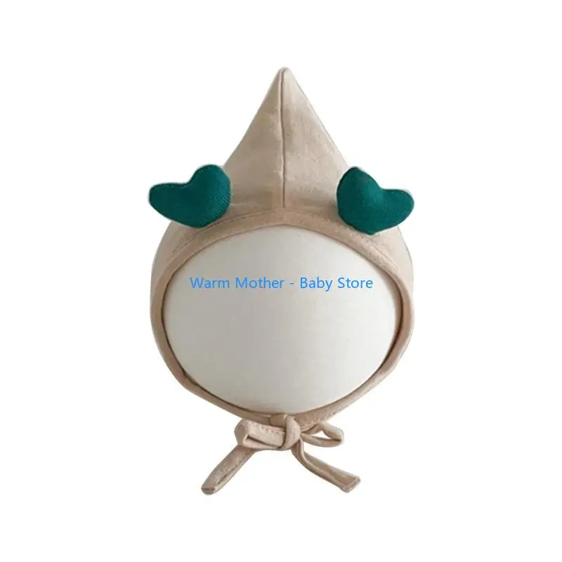 

Baby Hat Adjust Chin Belt Bonnet Windproof Bonnet Fashionable Fetal Caps with Love Heart Decors 57QE