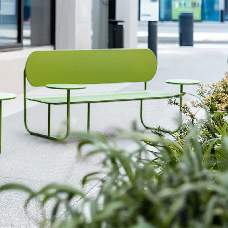 Metal one-piece tables and chairs, park square outdoor rest backrest bench