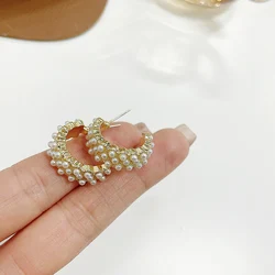 Pendientes pequeños de perlas en forma de C para mujer, cuentas de perlas de imitación, pendientes finos, moda coreana, accesorios para las orejas para niñas encantadoras