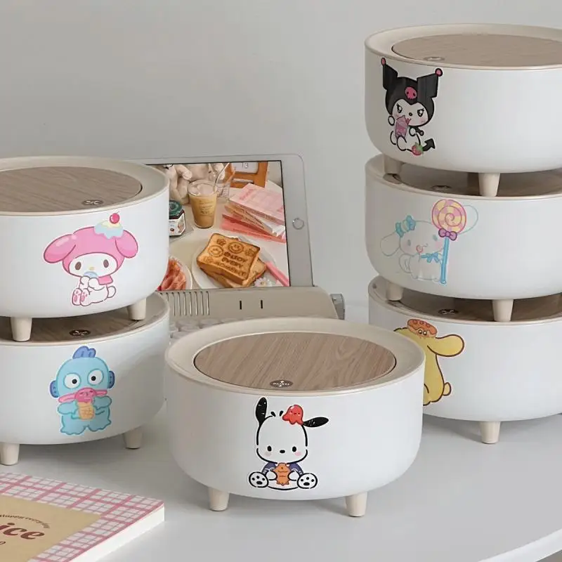 

Ins Sanrio Kuromi Cinnamoroll My Melody Small Trash Can with Lid Hangyodon Pochacco Pom Pom Purin Office Desktop Storage Bucket