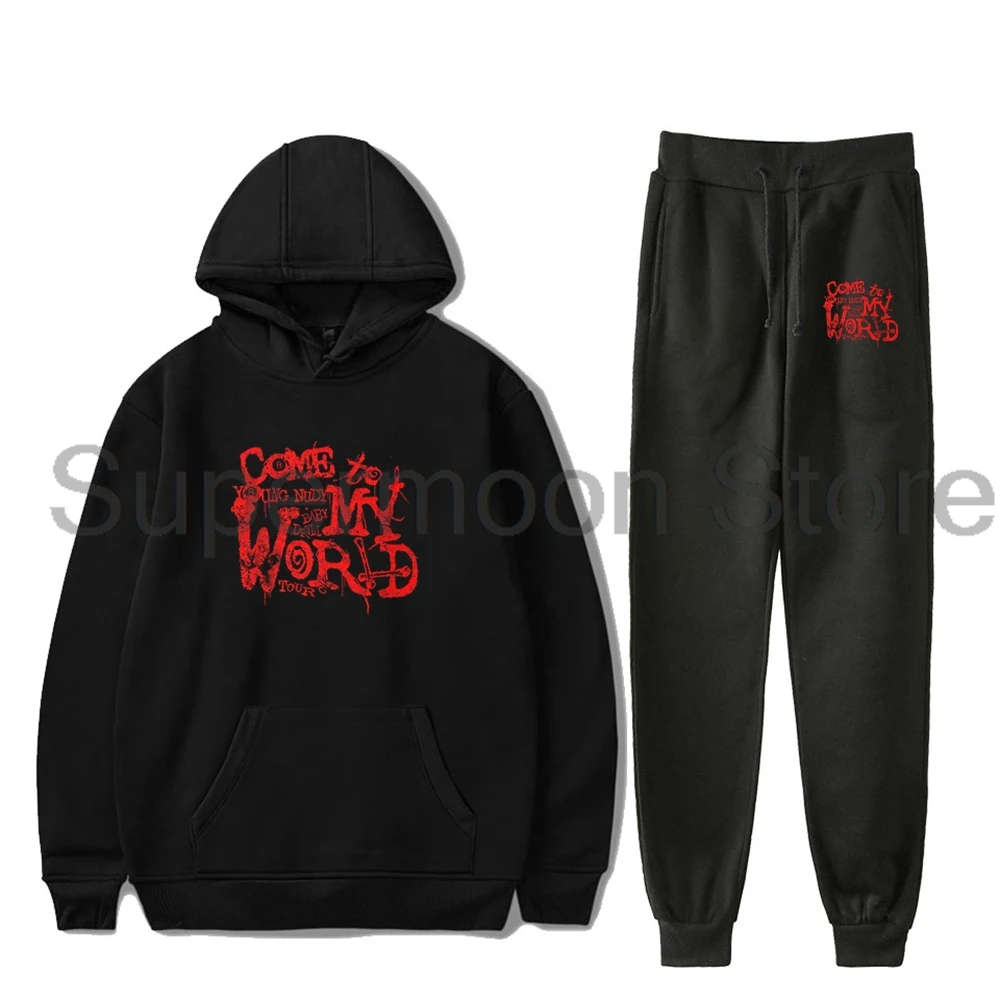

Young Nudy Come To My World Tour Hoodie Jogger Pants Two Piece Set Sweatshirts+Sweatpants Women Men Trendy Outfit Sets