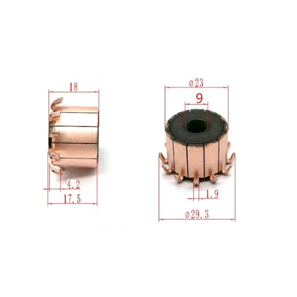 1PC Motor Commutator 9×23×17.5(18) Mm 12P Teeth Copper Hook Type Electrical Motor Commutator For Mini Drill On Armature Commutat