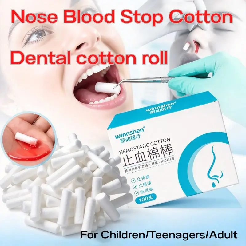Nasal Hemostasis Plug Nose Blood Stop Cotton Swab Dental Nose Bleeding Stop Cotton Roll Stops Bleeding Fast for Kids/Teens/Adult