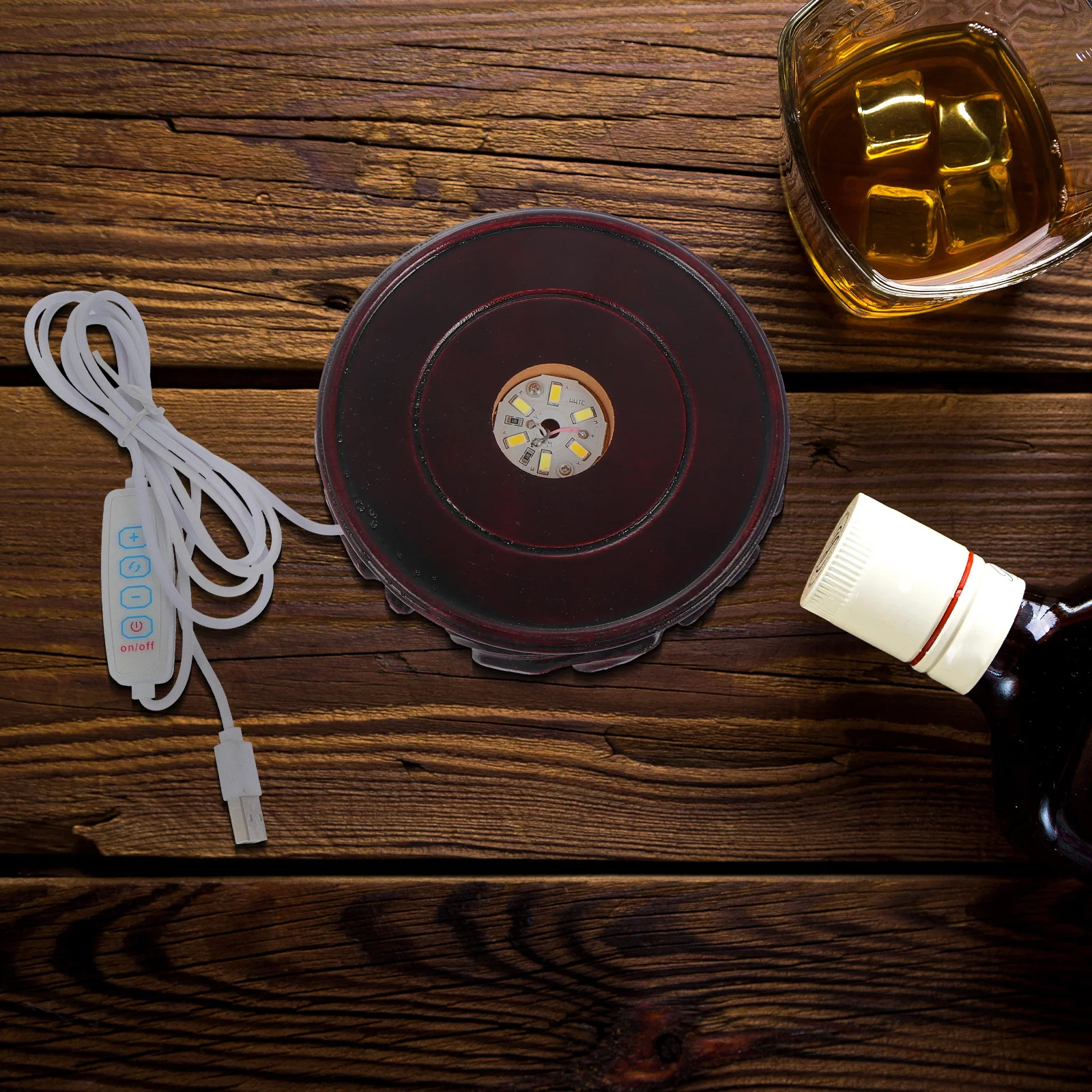 1 قطعة قاعدة متوهجة LED قاعدة خشبية مضاءة مناسبة لحامل كرة كريستال الروائح قاعدة عرض كريستال ضوء دافئ