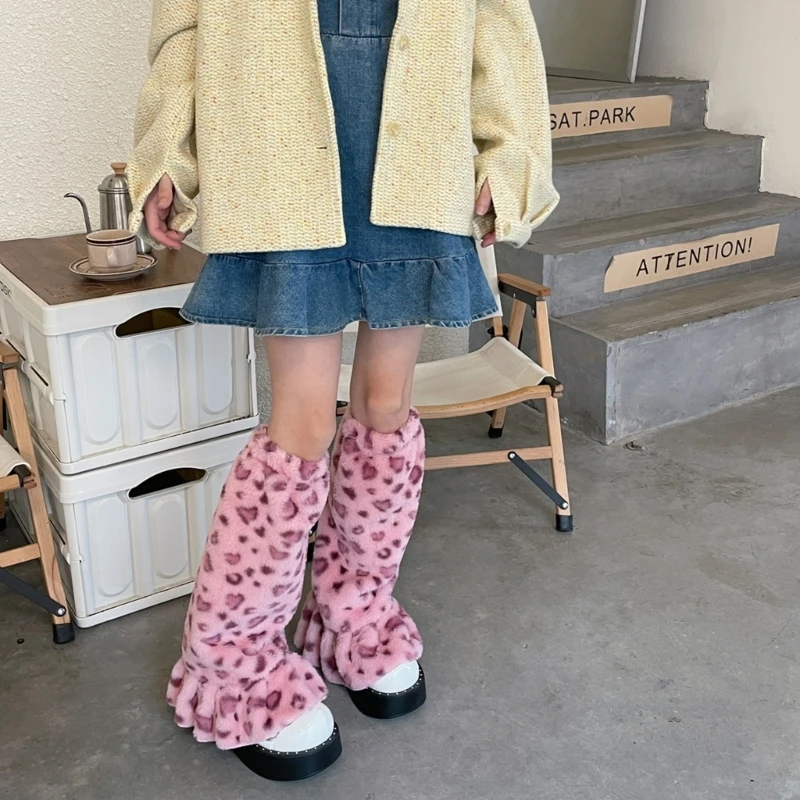 Leg Warmers Socks Leopard Grain Harajuku Winter Boot Cuffs Long Warmer  Socks Leg Sock Sets Thigh Garter Fur Sock