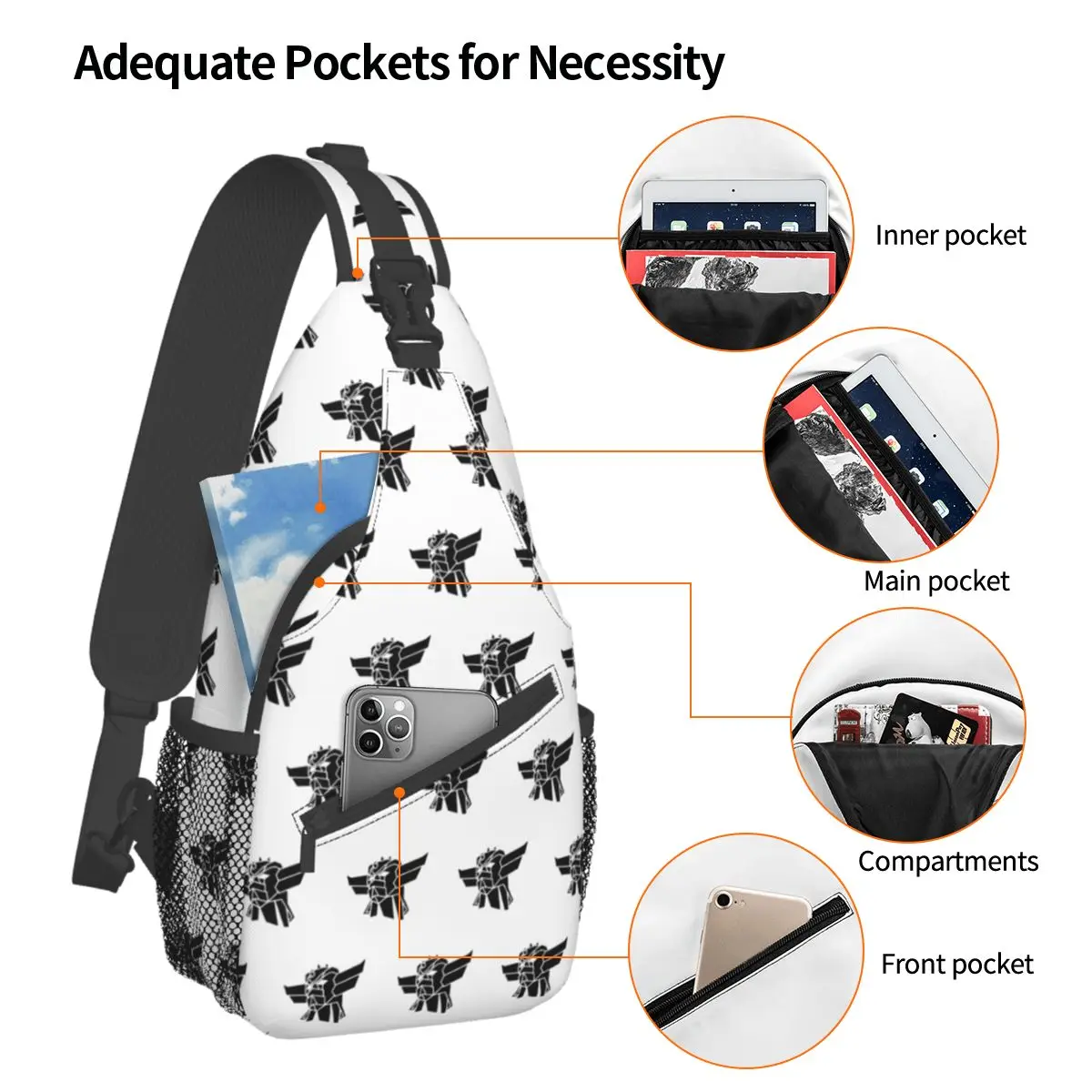 Goldorak UFO Robot Sling Bags Chest Crossbody Shoulder Sling Backpack Outdoor Sports Daypacks Grendizer Anime Casual Satchel