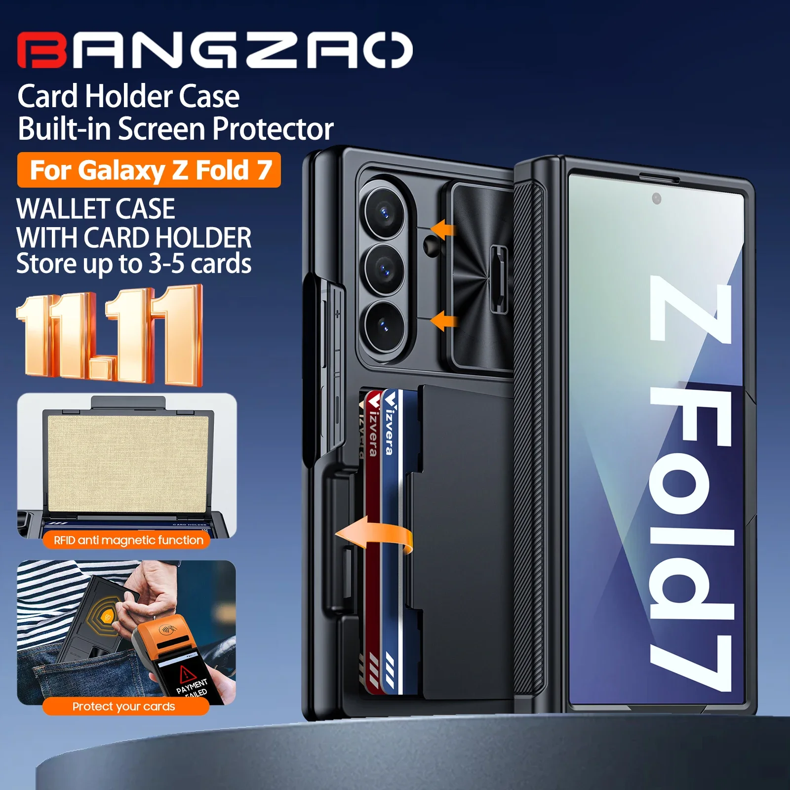 

Глобальный карнавальный фестиваль, чехол для Galaxy Fold 7, RFID-кошелек с держателем для карт, чехол на петлю, чехол для камеры, противоударный - черный