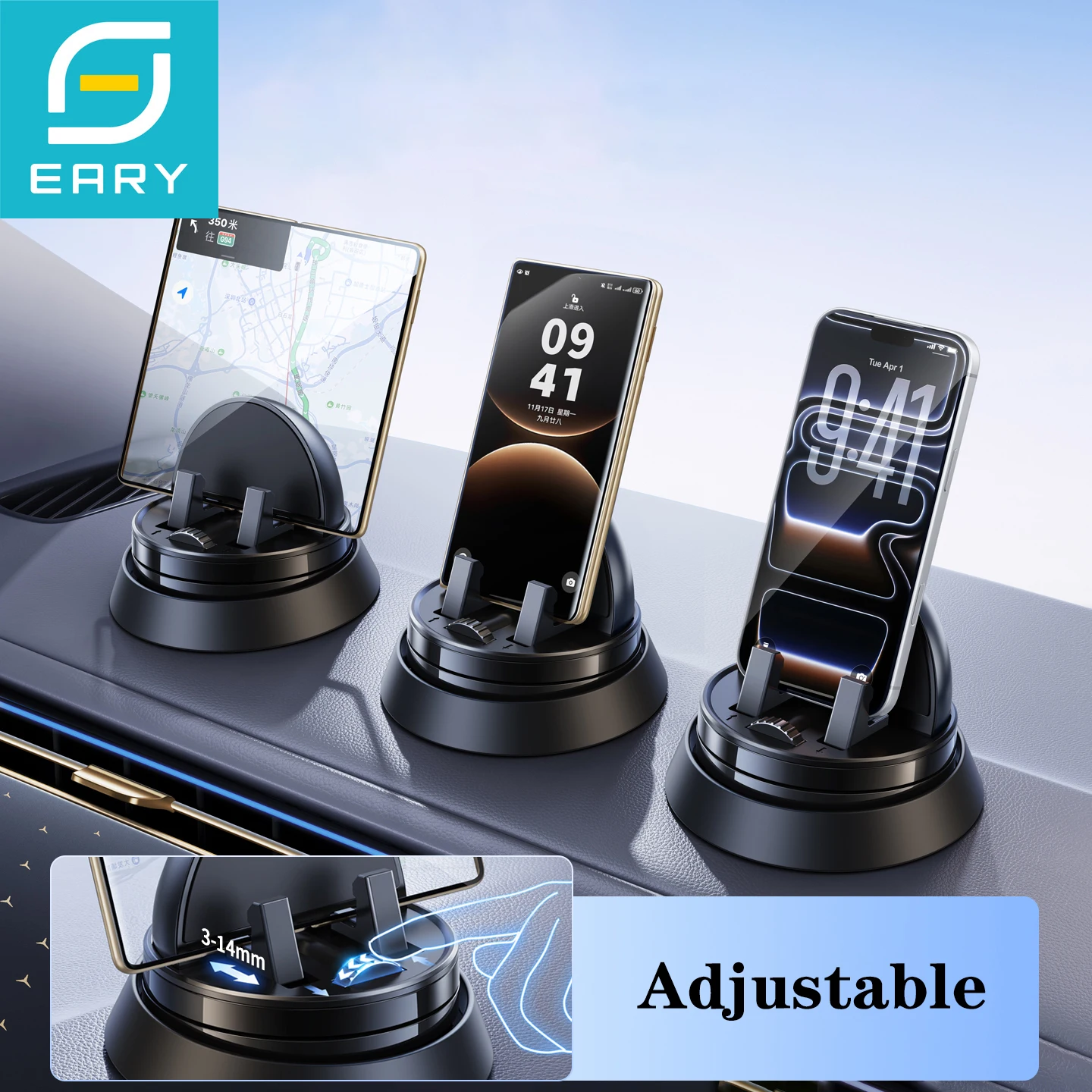 

Eary Dashboard Cell Phone Holder 360°Rotatable Stand Fits for iPhone 17 Pro Max Plus 16 15 14 Samsung S25 Ultra All Smartphones