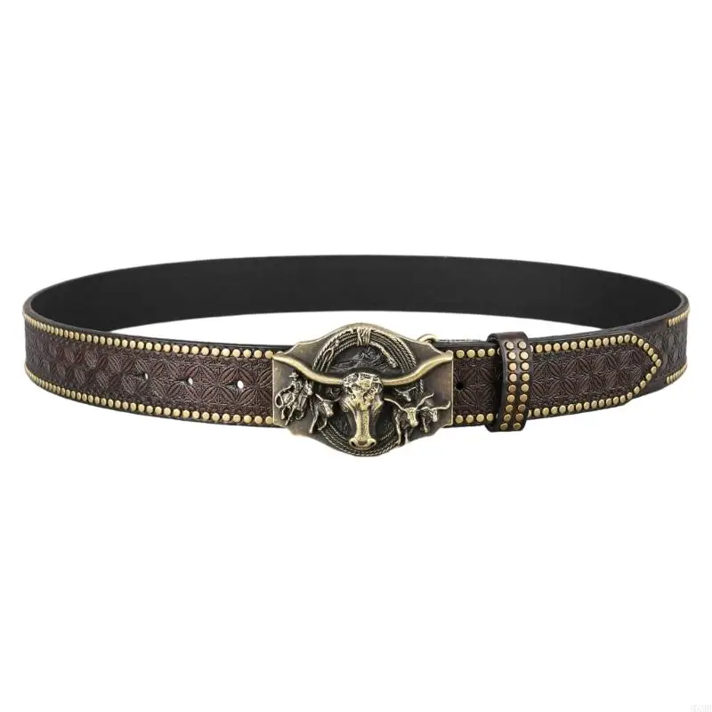 Mxmb Western Leathers เข็มขัดเข็มขัด Cowboy Metal Belt Belt ดอกไม้สลักเข็มขัดหัวเข็มขัดสำหรับผู้ชายตกแต่งกางเกงยีนส์