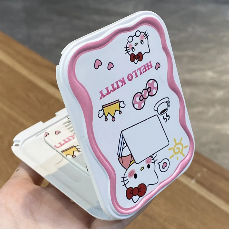 Sanrio Hello Kitty Mini składane lusterko do makijażu z grzebieniem Ins przenośne śliczne dla kobiet dziewczynki ręczne narzędzie do makijażu