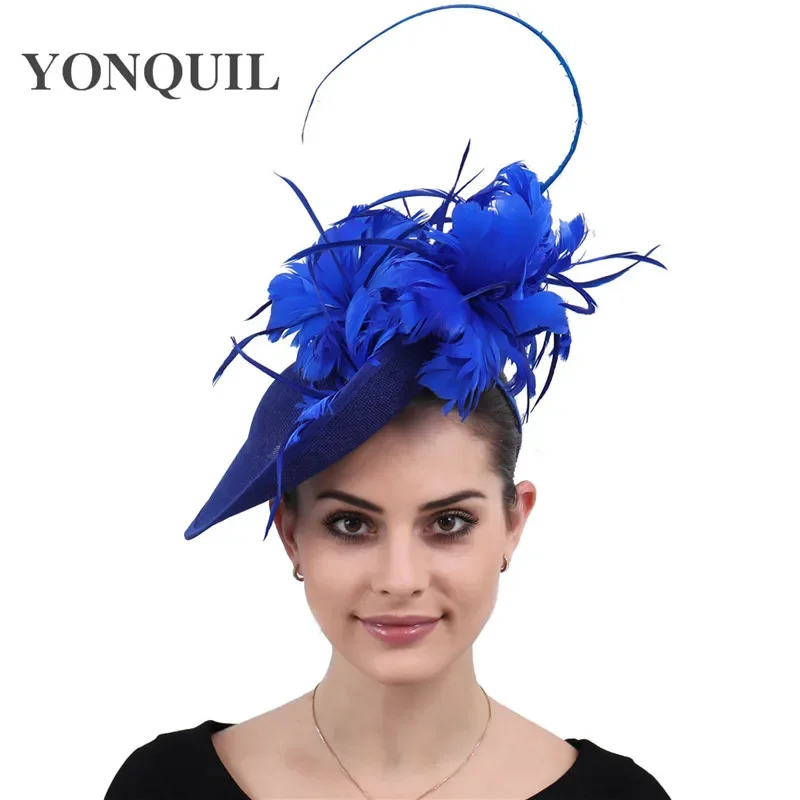 Red Fascinator Hats For Women Wedding Elegant Fascinator With Feather Flower Adorn Headpiece Lady Cocktail Headwear