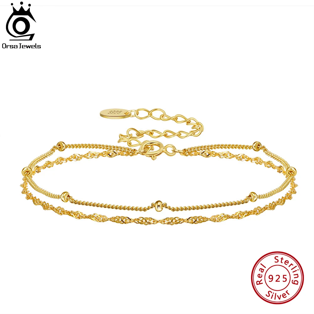 ORSA JEWELS 925 Sterling Silver damska bransoletka dwuwarstwowa naczynie wodne z bransoletką z łańcuszkiem satelitarnym elegancka biżuteria SB131