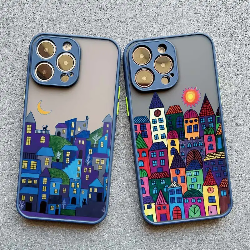 Colorful Town Phone Case for Iphone 13 12 11 Pro Max Mini 16 15 14 Pro Max Plus 17 Pro Max X XR XS Shockproof Back Cover Funda