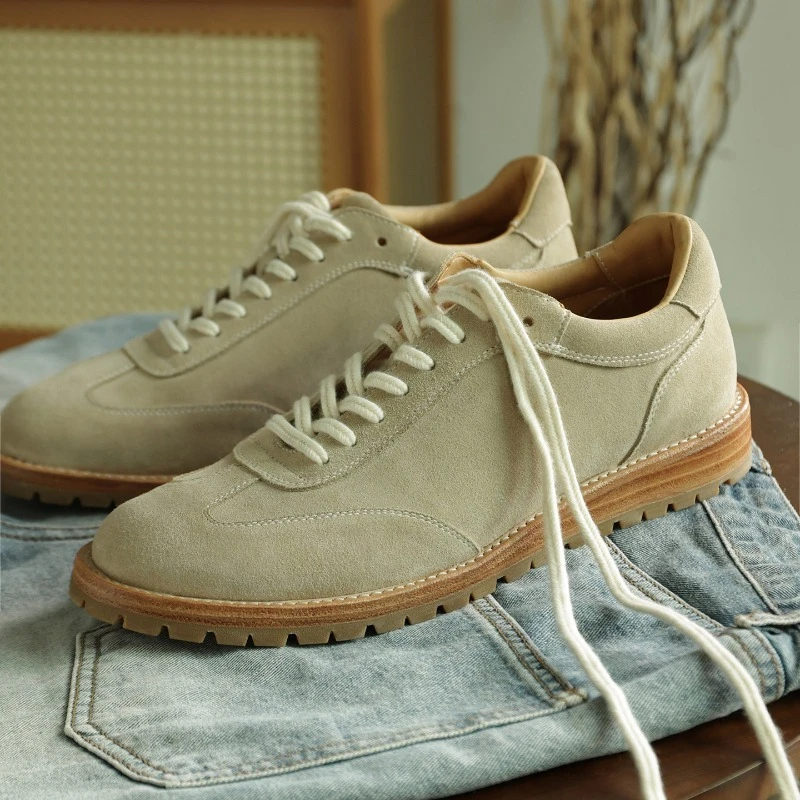 High Quality Shoes Men's Retro Genuine Leather Round-Toe Breathable Lightweight Casual Shoes Male Soft Soles Training Oxfords