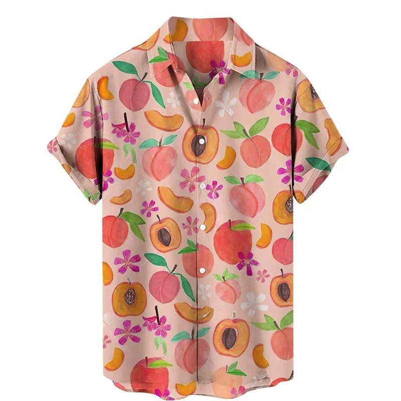 Blusa havaiana casual masculina, frutas, pêra, limão, impressão 3D, lapela, mangas curtas, tops grandes, primavera, verão, venda quente