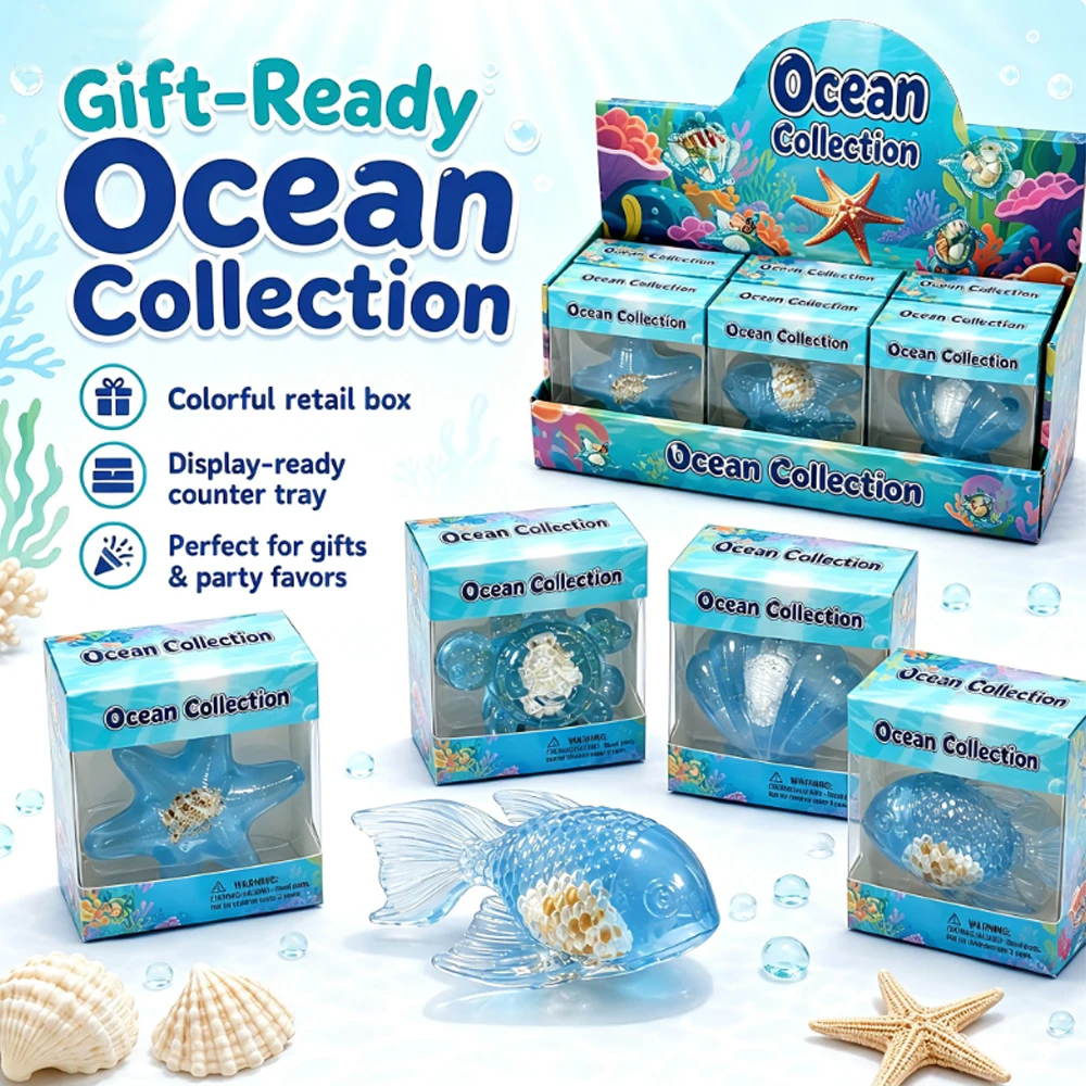NeeDoh Ocean Squishy Fidget Toy 4 Styles Assorted Sea Animal Squeeze Toy Soft Stress Relief Toy with Shell Inside, Gift-Ready view 3