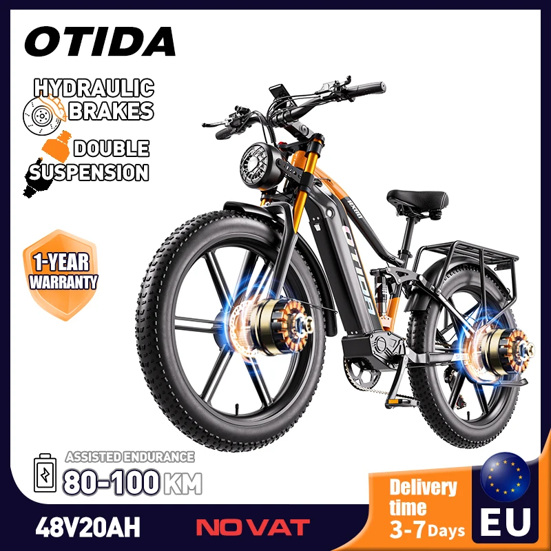 OTIDA RX80 2*95Nm Motoren Elektrofahrrad 26×4" Fatbike E-Bike 48V20Ah Herausnehmbarer Akku 7-Gang Hydraulische Bremsen Fatbike für Erwachsene Doppelmotoren Mountain E-Bike