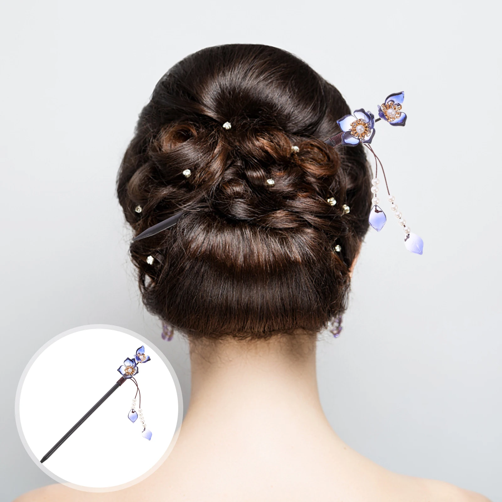 

Винтажная деревянная заколка для волос в китайском стиле, палочка для волос с жемчужным цветком, аксессуары для волос для свадебных вечеринок ханьфу и официальных мероприятий