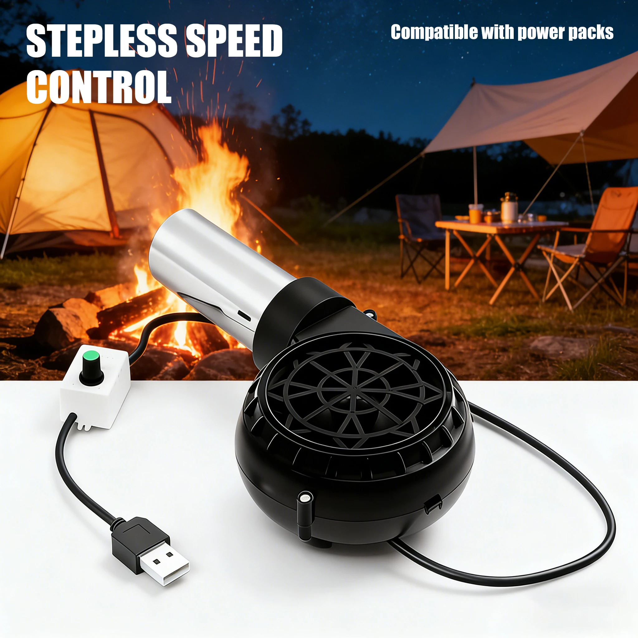 USB Fan Cooling Large Air Volume 5V Turbo Fan BBQ Woodstove Double Ball High Airflow Blower Fan Barbecue Fan