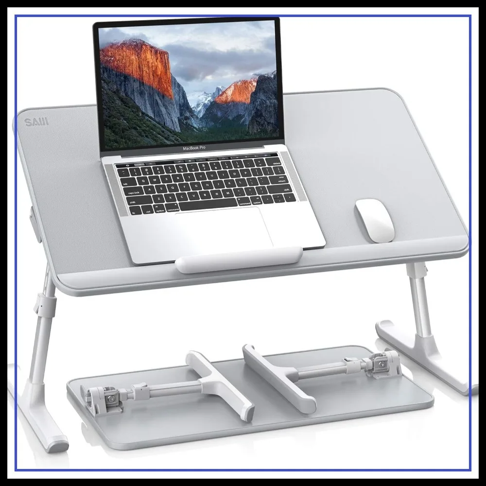 

Adjustable Laptop Bed Tray Table, Portable Lap Desk with Removable Stopper, Foldable Legs, Notebook Stand for Sofa Couch Floor (Large, Gray)