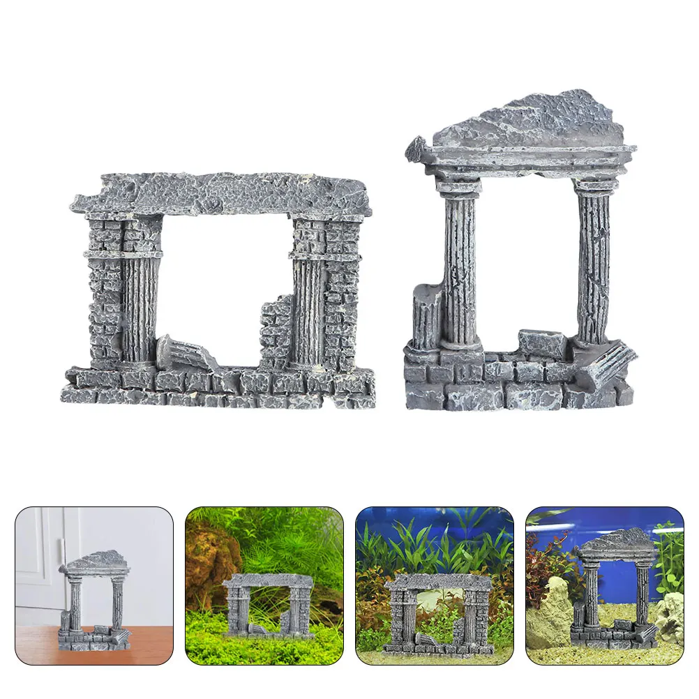 2pcs Aquarium Fish Tank Resin Roman Column Ruins Castle Ornaments Rome Stone Pillars Fish Tank Decoration